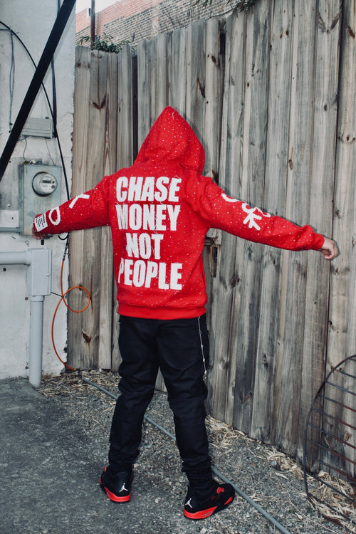 RED “CHASE MONEY NOT PEOPLE “ ZIP-UP